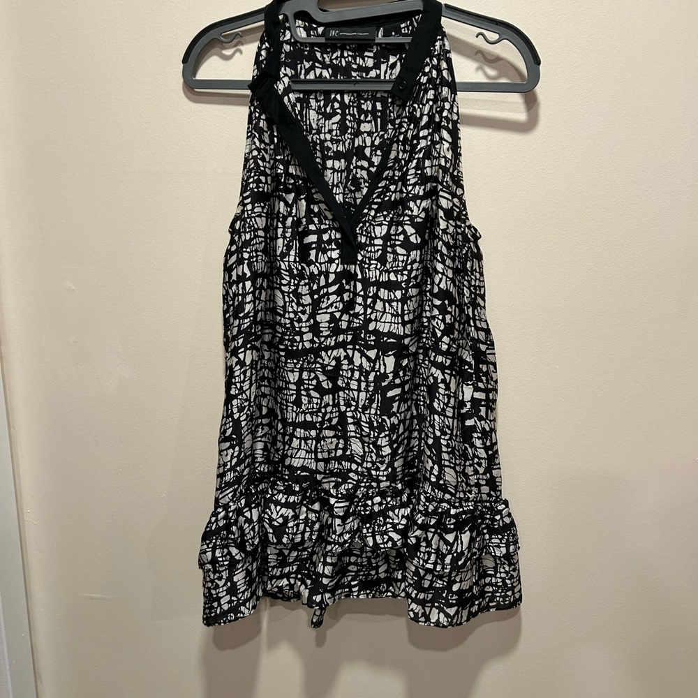 19. INC International Concepts Black and White Relaxed Ruffled Tank Top